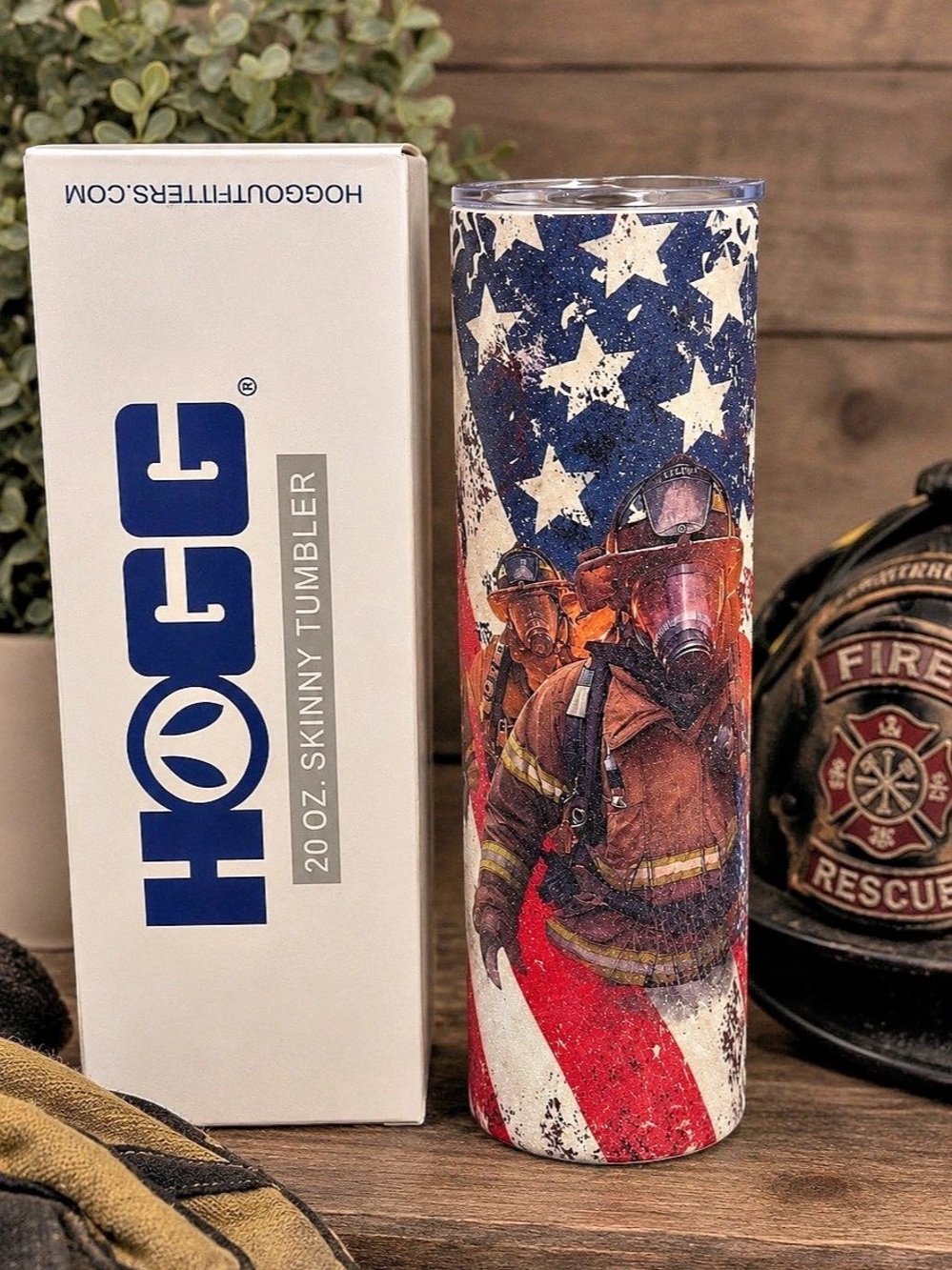 20oz Firefighter Tumbler | Fireman First Responder Tumbler | Patriotic Stars Gli